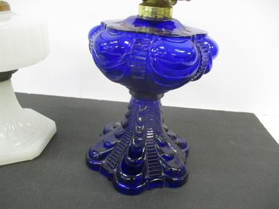 Aladdin Corinthian White Moonstone Lamp & Cobalt Blue Coolidge Drape Oil Lamp #9