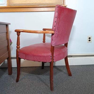 LOT 82: Vintage Leather and Wood Armchair