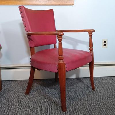 LOT 82: Vintage Leather and Wood Armchair