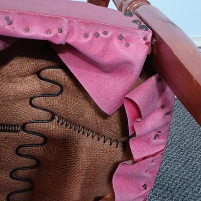 LOT 82: Vintage Leather and Wood Armchair