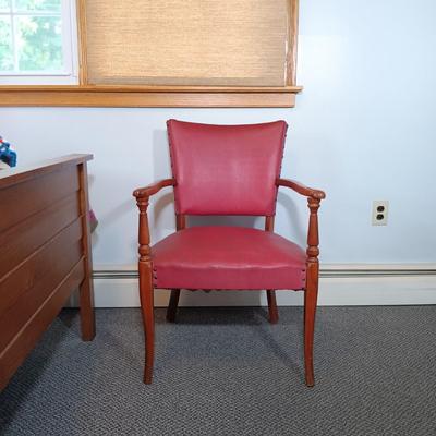 LOT 82: Vintage Leather and Wood Armchair