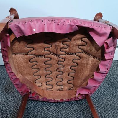 LOT 82: Vintage Leather and Wood Armchair