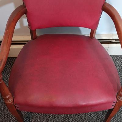 LOT 82: Vintage Leather and Wood Armchair