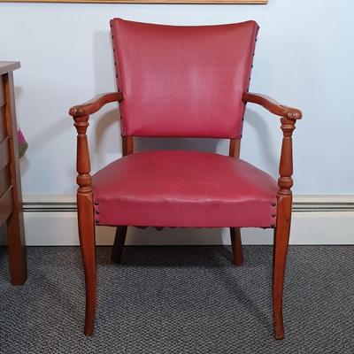 LOT 82: Vintage Leather and Wood Armchair