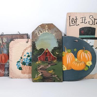 LOT 83: Set of (5) Handpainted Slate Plaques
