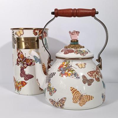 LOT 84: MacKenzie-Childs Butterfly Garden Teapot & Utensil Holder