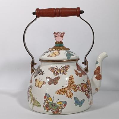 LOT 84: MacKenzie-Childs Butterfly Garden Teapot & Utensil Holder