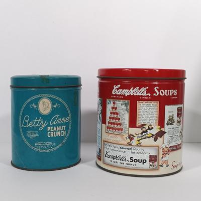 LOT 92: Marble Filled Ball Jar Lamp with Vintage Tins