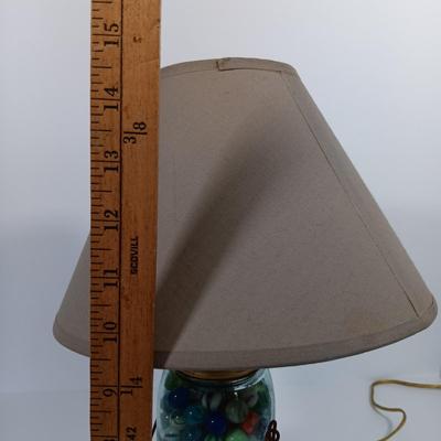 LOT 92: Marble Filled Ball Jar Lamp with Vintage Tins