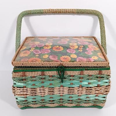 LOT 93: Sewing Boxes with Sewing Notions, Button Filled Ball Jar Lamp & More