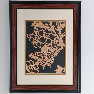 LOT 94: Satsuma-Style Handpainted Vase, Hand Cut Wood Butterfly Art, Morpho Butterfly Taxidermy Trinket Box & More