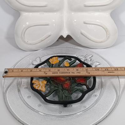 LOT 95: Butterfly Collection- Serving Dish, Trivet, Teacup, Cheese Platter & More
