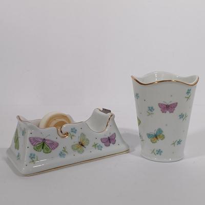 LOT 95: Butterfly Collection- Serving Dish, Trivet, Teacup, Cheese Platter & More