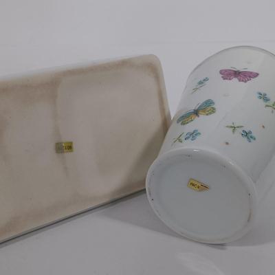 LOT 95: Butterfly Collection- Serving Dish, Trivet, Teacup, Cheese Platter & More