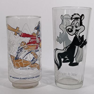 LOT 96: Vintage Galaxy Syrup Bank Bottle, 1977 McDonaldland Captain Crook Glass, Pepe Le Peu Glass & More
