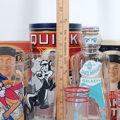 LOT 96: Vintage Galaxy Syrup Bank Bottle, 1977 McDonaldland Captain Crook Glass, Pepe Le Peu Glass & More