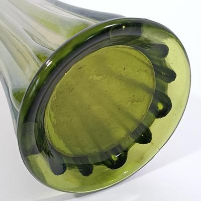 LOT 98: Green Iridescent Carnival Glass Vase with Pressed Glass Avocado Green Vase