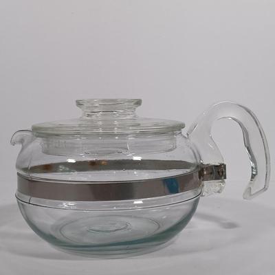 LOT 99: Vintage Kitchen Lot- Pyrex Teapot, Tin Pie Plate, Cookbooks & More