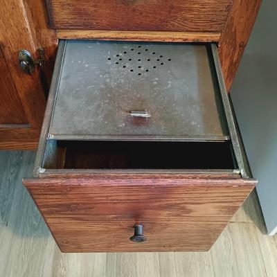 LOT 102: Antique Oak Hoosier with Glass Jars