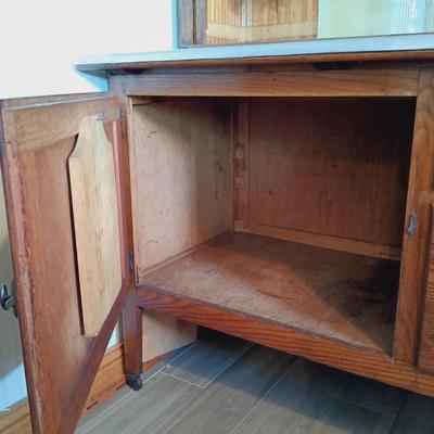 LOT 102: Antique Oak Hoosier with Glass Jars