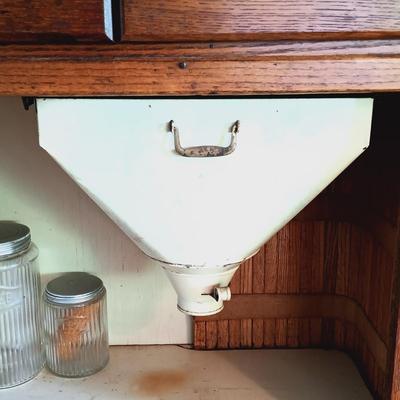 LOT 102: Antique Oak Hoosier with Glass Jars