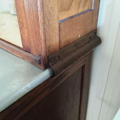 LOT 102: Antique Oak Hoosier with Glass Jars