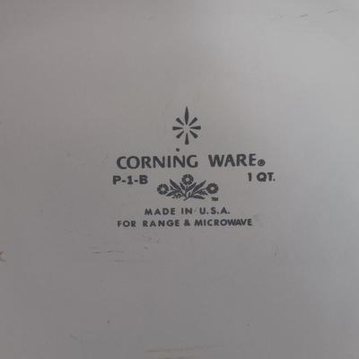 LOT 103: Vintage Kitchen - Pyrex Spring Blossom Casserole Dish, Libbey Ripple Green Glasses, Arc Spice of Life Jar & More