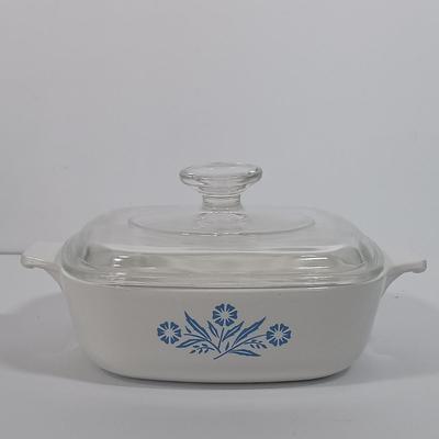 LOT 103: Vintage Kitchen - Pyrex Spring Blossom Casserole Dish, Libbey Ripple Green Glasses, Arc Spice of Life Jar & More