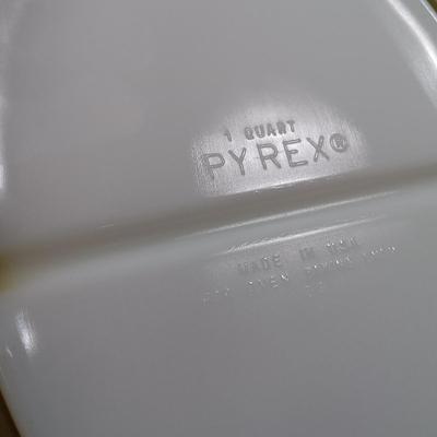 LOT 103: Vintage Kitchen - Pyrex Spring Blossom Casserole Dish, Libbey Ripple Green Glasses, Arc Spice of Life Jar & More