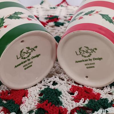 LOT 106: Lefton Holly Candy Cane Tiered Cake Plate, Nikko Holiday Flatware, Lenox Snowmen, Hand Painted Pottery Bell & More