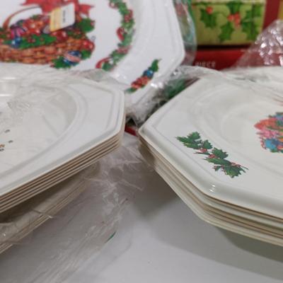 LOT 106: Lefton Holly Candy Cane Tiered Cake Plate, Nikko Holiday Flatware, Lenox Snowmen, Hand Painted Pottery Bell & More