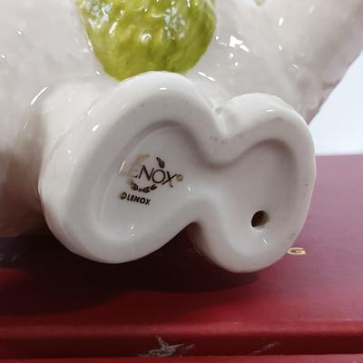 LOT 106: Lefton Holly Candy Cane Tiered Cake Plate, Nikko Holiday Flatware, Lenox Snowmen, Hand Painted Pottery Bell & More