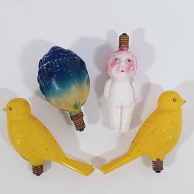 LOT 107: Vintage Christmas Bubble Lites, Cat's Meow Nativity Scene, Plastic Bird Lights, Ceramic Baby Light, Buyer's Choice...