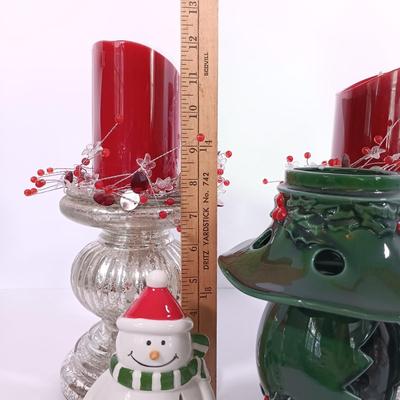 LOT 196: Christmas Collection- Fenton Holly Berry Candle Lamp, Pfaltzgraff Winterberry Snowman Light, Christmas Traditions Cardinal...