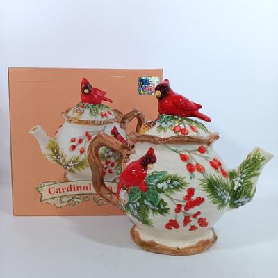 LOT 196: Christmas Collection- Fenton Holly Berry Candle Lamp, Pfaltzgraff Winterberry Snowman Light, Christmas Traditions Cardinal...