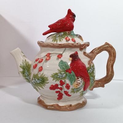 LOT 196: Christmas Collection- Fenton Holly Berry Candle Lamp, Pfaltzgraff Winterberry Snowman Light, Christmas Traditions Cardinal...