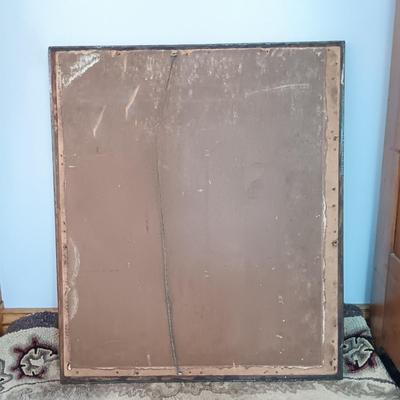 LOT 197: Antique Mirror, Hooked Rug, Child's Chair & Woven Rush Seat Stool