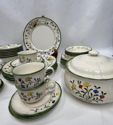 Vintage Vernonware by Metlox China - 35 Pieces California Pottery red yellow blue flower border with green trim