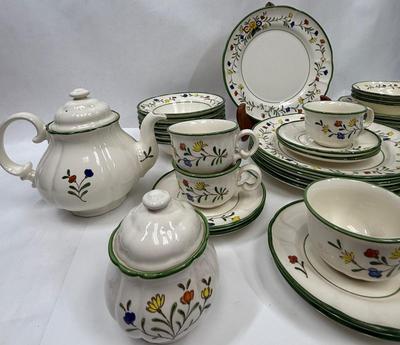Vintage Vernonware by Metlox China - 35 Pieces California Pottery red yellow blue flower border with green trim