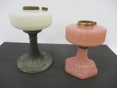 Aladdin Lamp Queens White Moonstone w/ Silver Plated Base & Aladdin Rose Pink Moonstone Corinthian Lamp Base #14