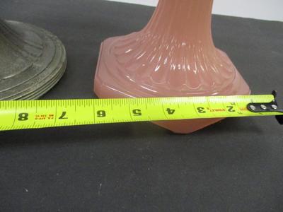 Aladdin Lamp Queens White Moonstone w/ Silver Plated Base & Aladdin Rose Pink Moonstone Corinthian Lamp Base #14