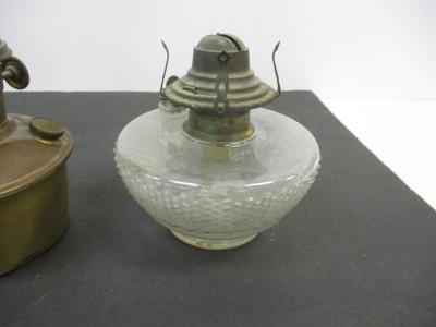 Antique Nickel Plated Aladdin Lamp - Aladdin Brass Lamp With Chimney -Diamond Design Glass Lamp Base #15