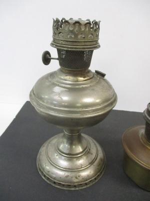 Antique Nickel Plated Aladdin Lamp - Aladdin Brass Lamp With Chimney -Diamond Design Glass Lamp Base #15