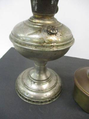 Antique Nickel Plated Aladdin Lamp - Aladdin Brass Lamp With Chimney -Diamond Design Glass Lamp Base #15