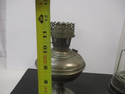Antique Nickel Plated Aladdin Lamp - Aladdin Brass Lamp With Chimney -Diamond Design Glass Lamp Base #15