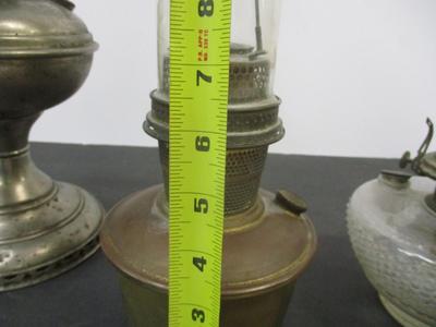 Antique Nickel Plated Aladdin Lamp - Aladdin Brass Lamp With Chimney -Diamond Design Glass Lamp Base #15