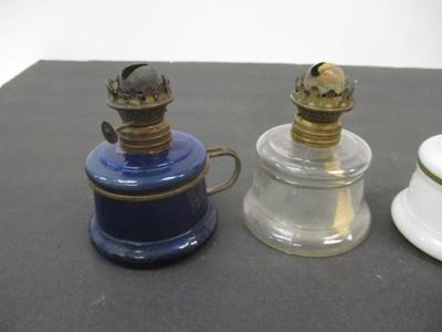 Antique Miniature Glass Nutmeg Oil Lamps Brass Finger-hold #1