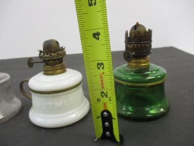 Antique Miniature Glass Nutmeg Oil Lamps Brass Finger-hold #1