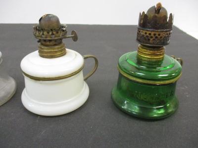 Antique Miniature Glass Nutmeg Oil Lamps Brass Finger-hold #1