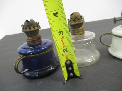 Antique Miniature Glass Nutmeg Oil Lamps Brass Finger-hold #1